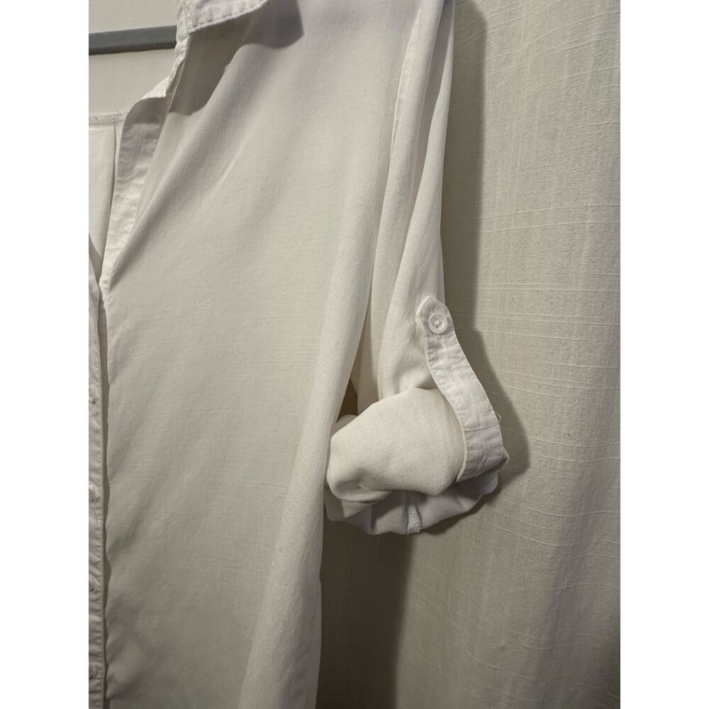 Cloth & Stone Womens White Lyocell Button Up Shirt Tab convertible sleeves Large - Picture 5 of 7